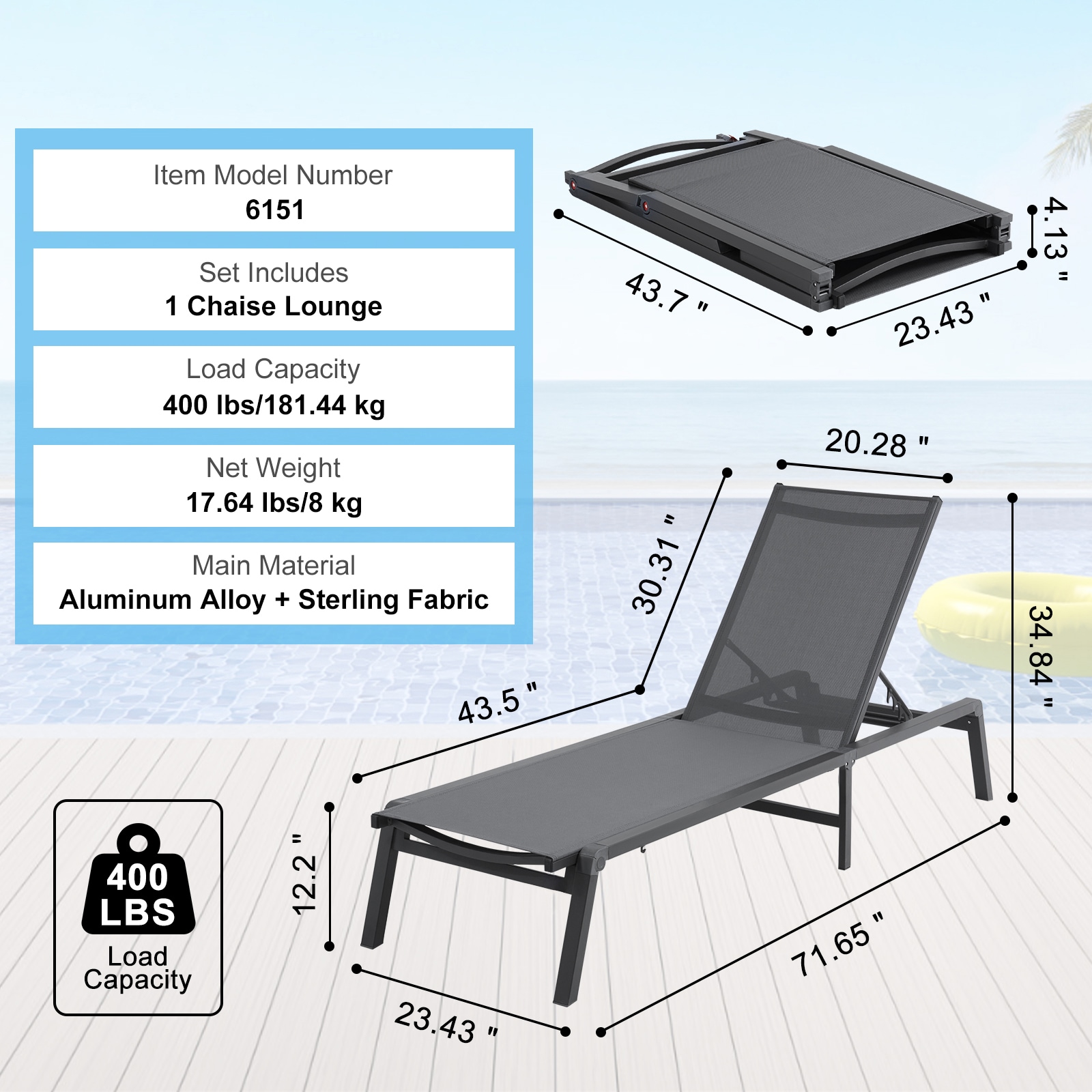 Outdoor Patio Lounge Chair With Adjustable 5 Position Backrest_voghion.com